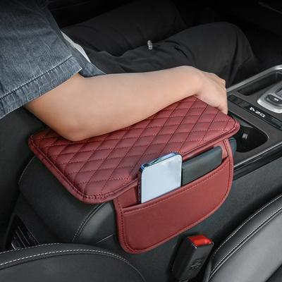 1pc Universal Leather Car Armrest Cover - Soft, Durable, 2 Storage Pockets, High-Quality Interior Accessory for Most Vehicles.