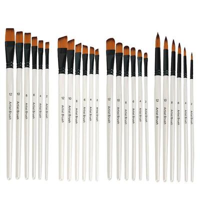 White Handle Oil Painting Brush Set, Nylon Hair, Wooden Gouache Watercolor Acrylic Brushes for Children's Art Supplies