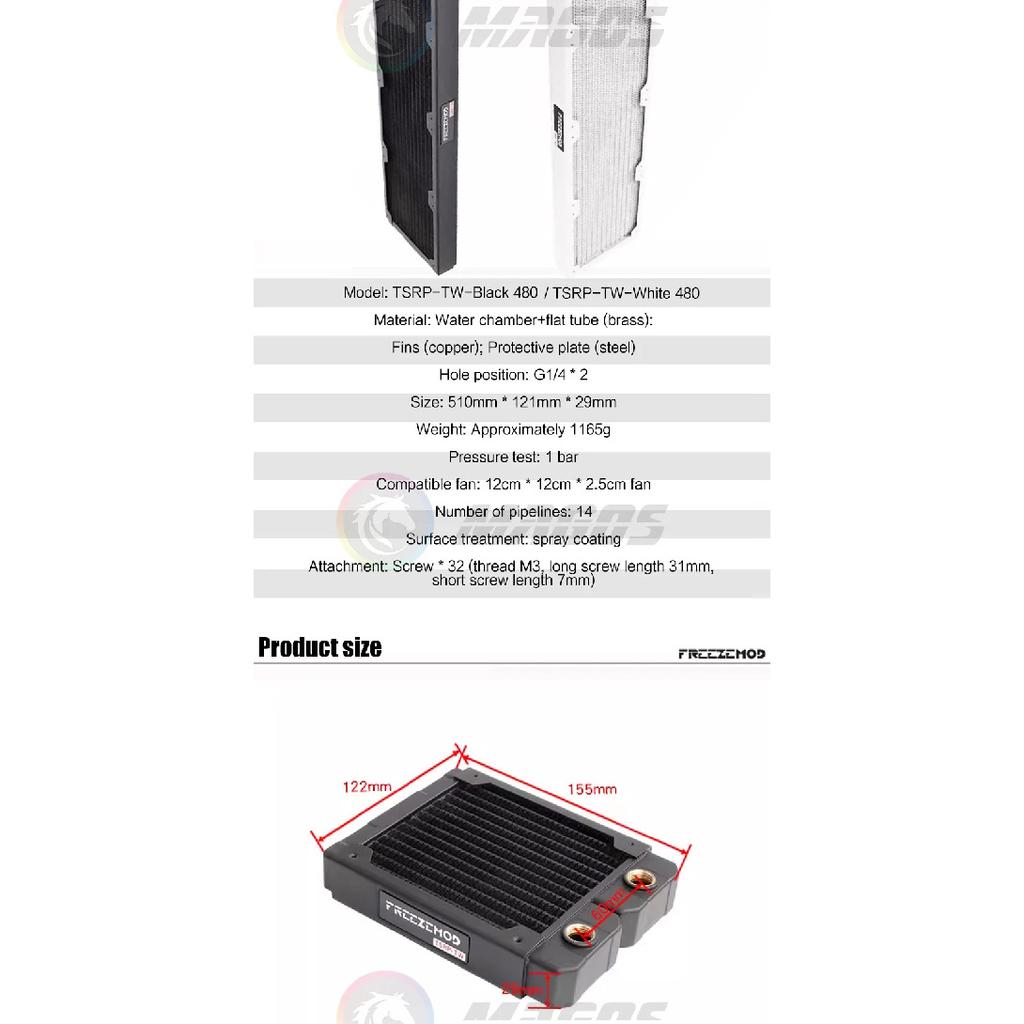 FREEZEMOD G1/4'' 29mm Thick Copper Radiator 120/240/360/480mm PC Water Cooling Rad. Row Heat Sink Cooler for 120mm Fan
