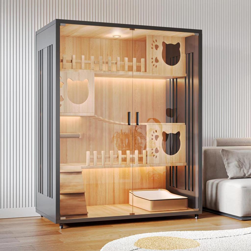 Wooden Indoor Cat Villa: Multi-Functional Pet Cabinet Shelter and Bed