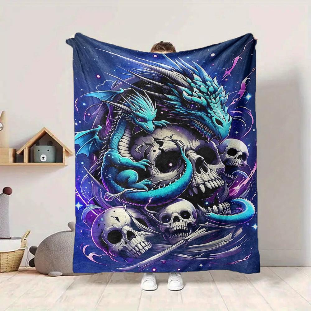 1pc Dragon Skulls Lightweight Flannel Blanket, Comfortable and Warm Blanket, for Office and Camping Sofa Bed, Livingroom192