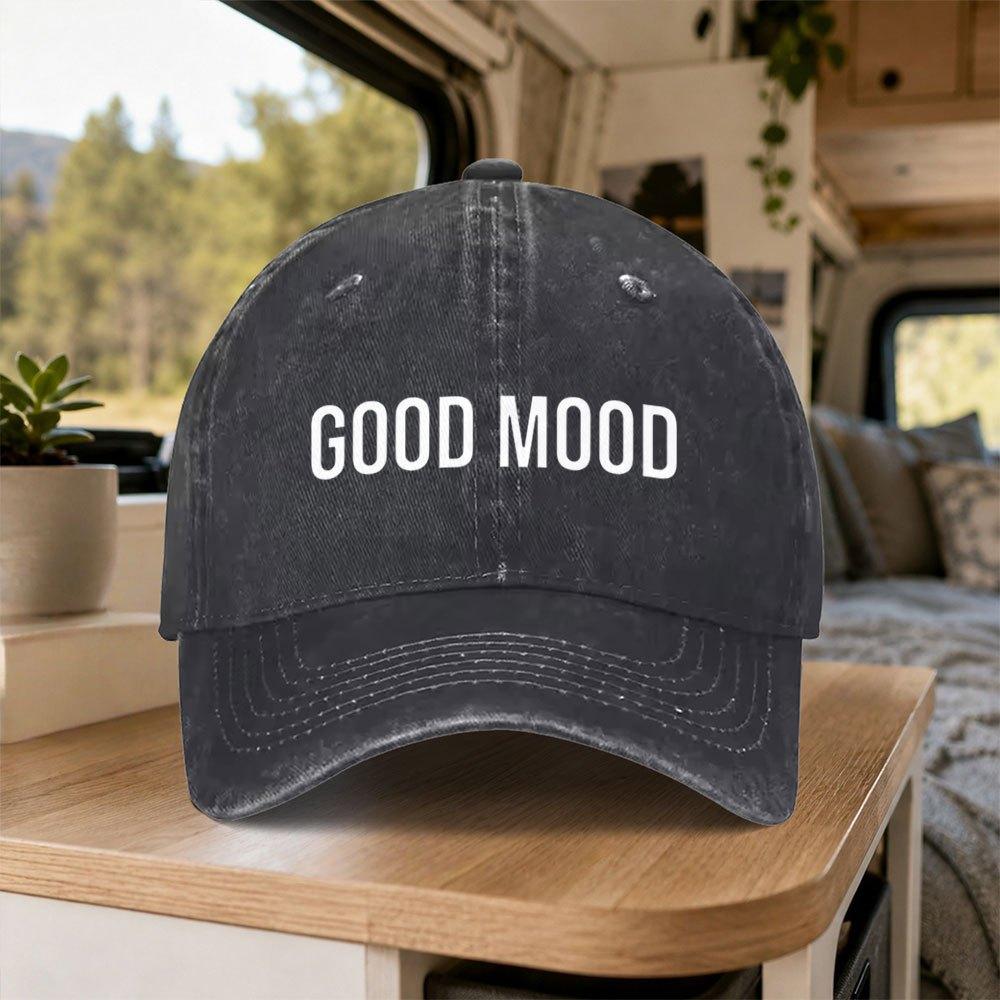Good Mood Vintage Washed Baseball Cap Retro Duckbill Hat Adjustable Unisex Casual Outdoor Daily Wear Party Gift
