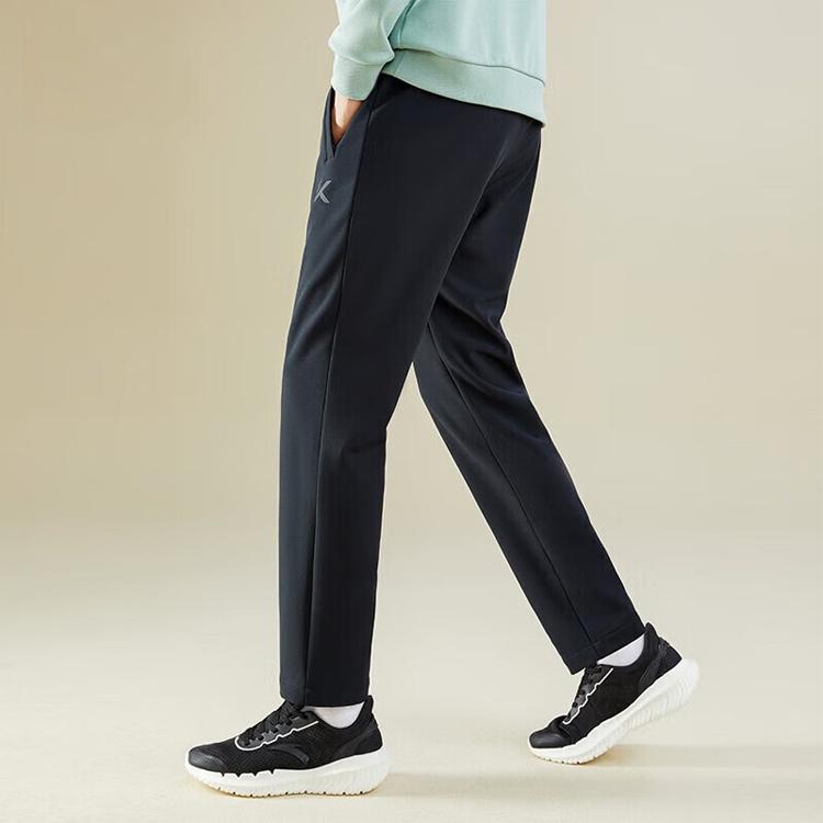 Anta KT Series Solid Color Logo Mid-Waist Fleece Straight Leg Casual Pants Men bottoms Black 952241520-1