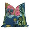 Albero Floral Pillow Cover In Blue, Designer Decorative Pillows Case,Bold Tropical Jungle Exotic Floral Block Print Decor Throw Pillow Cover