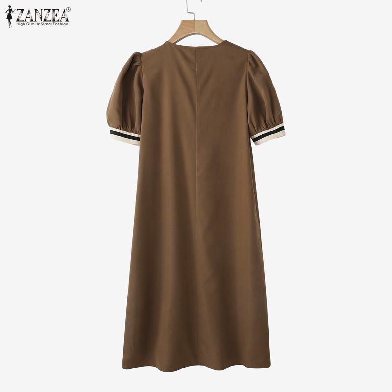 ZANZEA Abito estivo casual da donna con scollo a V e maniche corte