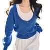 Korean Style Blue Faux Two-Piece Knit Sweater Soft Warm Top Women 2026 Fall Winter Casual Wear