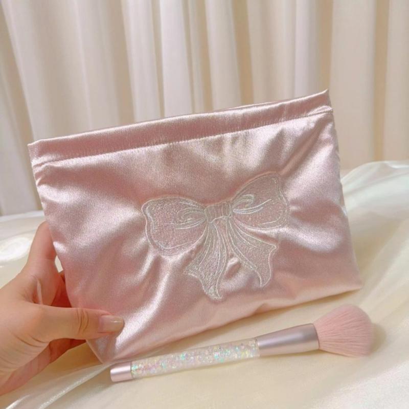 Bowknot Embroidered Chic Toiletry Bag Portable Makeup Pouch Versatile Travel Cosmetic Bag For Organizer Women Clutch Bag