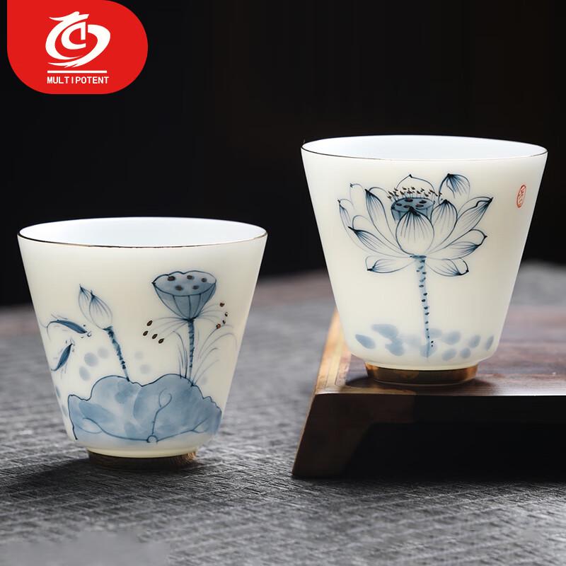 

Многофункциональные Зеленые Лотосы в Стиле Мраморного Жира Барашка, Ручная Роспись, Чайные Чашки (Набор из 2)