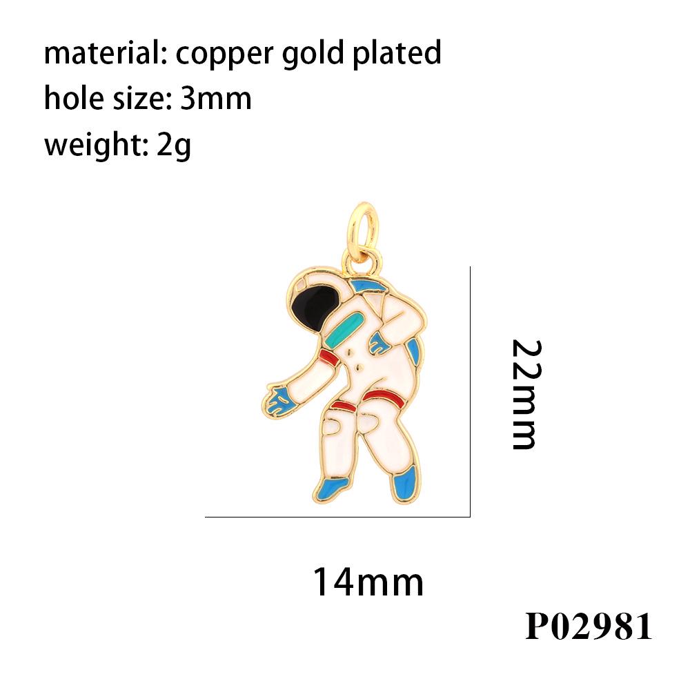18K Gold Plated Astronaut Pendant Necklace with Drip Oil and Micro-Inlay Design