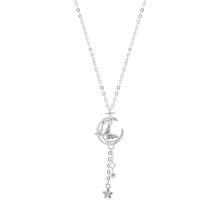 S925 Sterling Silver Necklaces For Women Simple Chain Fashion Minimalist Moon Zircon Necklaces Badminton Shape Birthday Gift