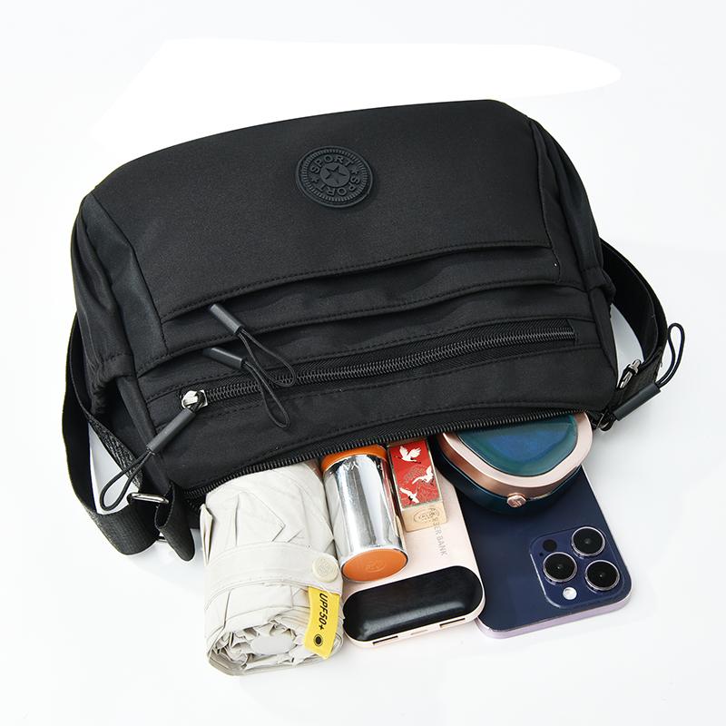 Leisure Simple Women's Shoulder Bag Nylon Multi Pockets Waterproof Messenger Bag Solid Color Female Shoulder Bag for Outings