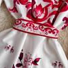 Autumn Holiday Red Blue And White Porcelain Maxi Dress Women Long Sleeve Single Breasted Lace Up Belt Flower Print Robe
