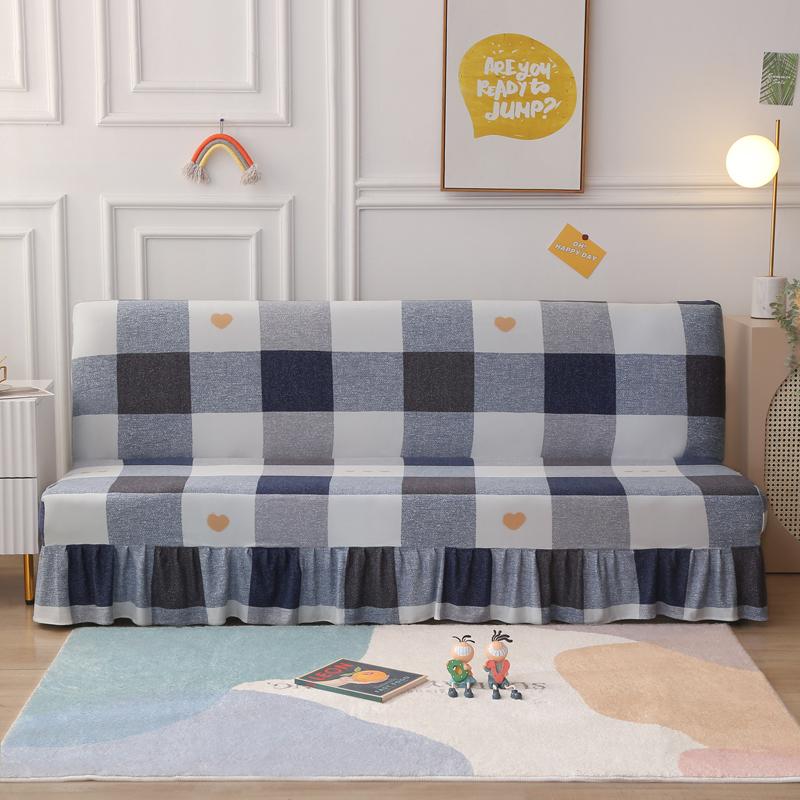 Stretch Armless Futon Cover with Skirt Printed Folding Sofa Bed Cover Washable Sofa Couch Cover Furniture Bed Protector S M L