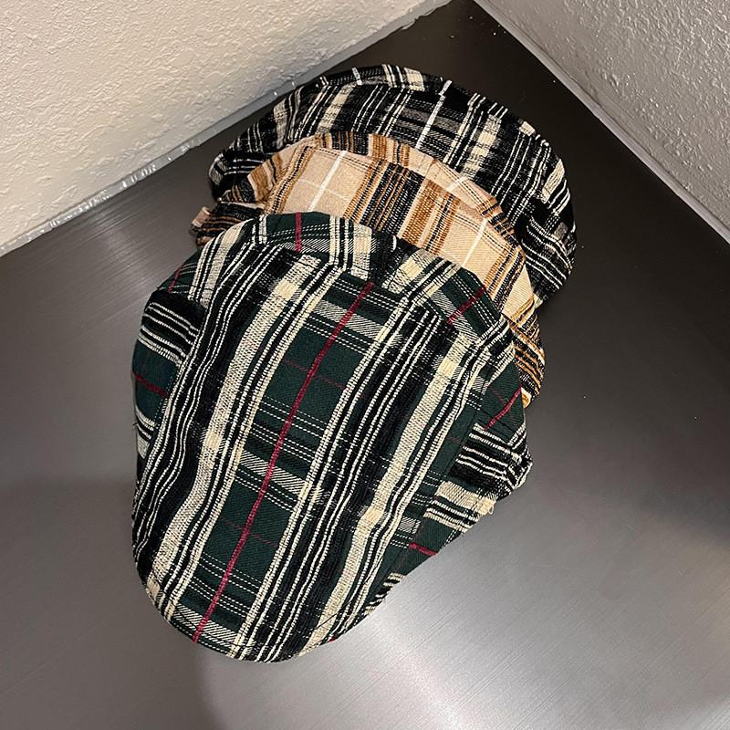 Style Retro Street Checkered Pattern Neutral Casual Duckbill Cap For Autumn