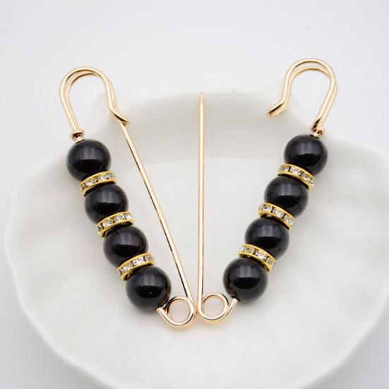 Flower Shape Anti-Exposure Women Brooch Pin Shining Rhinestone Faux Pearls Safety Pin Costume Accessories