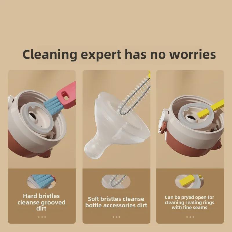 Top-Selling Petal Crocodile 3-in-1 Thermos Cup with Cover Brush and Gap Cleaning Brush Attachment