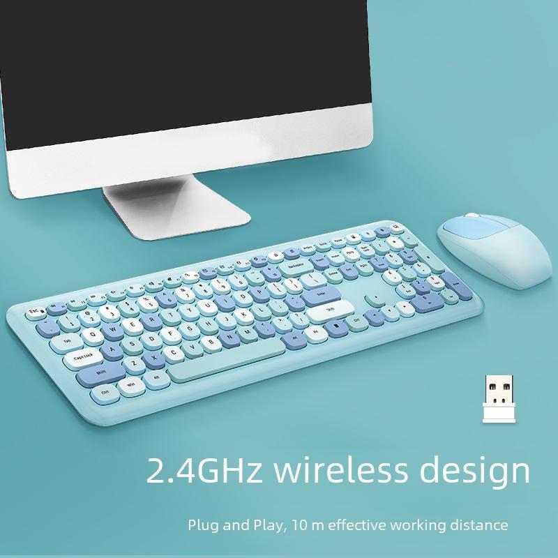 MOFII Sky Hand Pink Multi-Color 2.4G Silent Wireless Keyboard & Mouse Set for Office