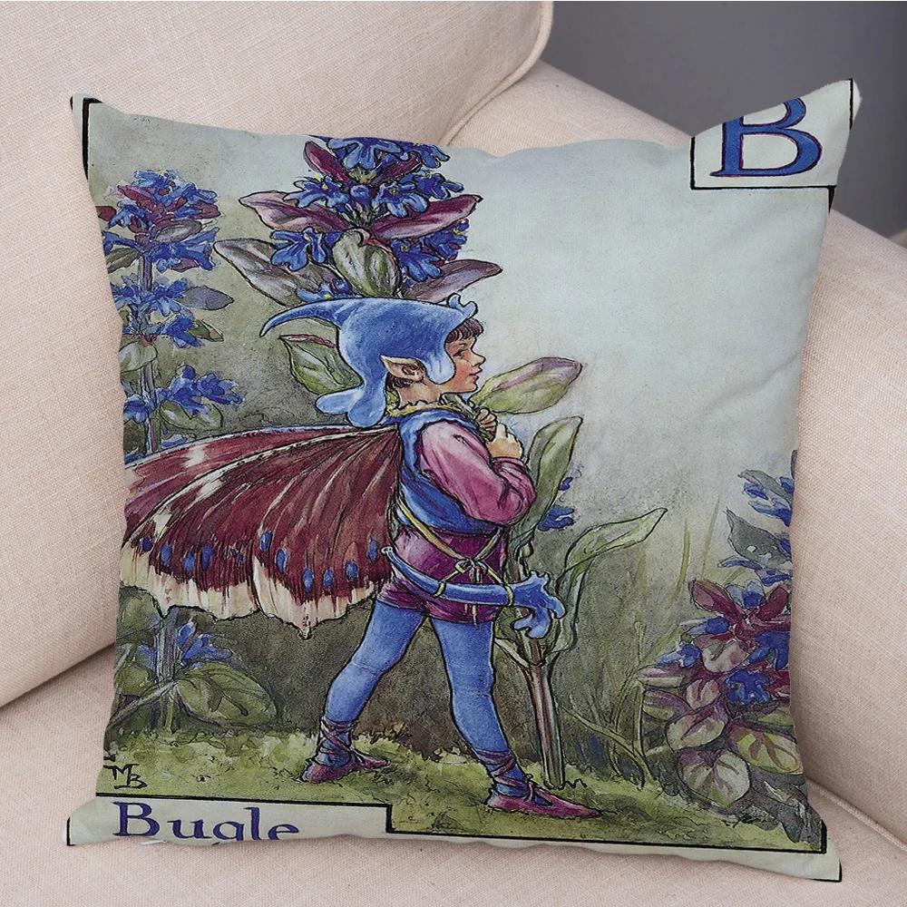 Vintage Floral Girl Pillowcase Decor Cute Cartoon Flower Elf Fairy Tale for Sofa Home Pillow Case Soft Plush Cushion Cover