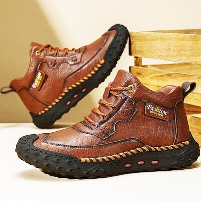 39-48 Herren Herbst- und Winterstiefel High Top Leder Outdoor Handgefertigte Stiefeletten, Rutschfeste Herrenstiefel