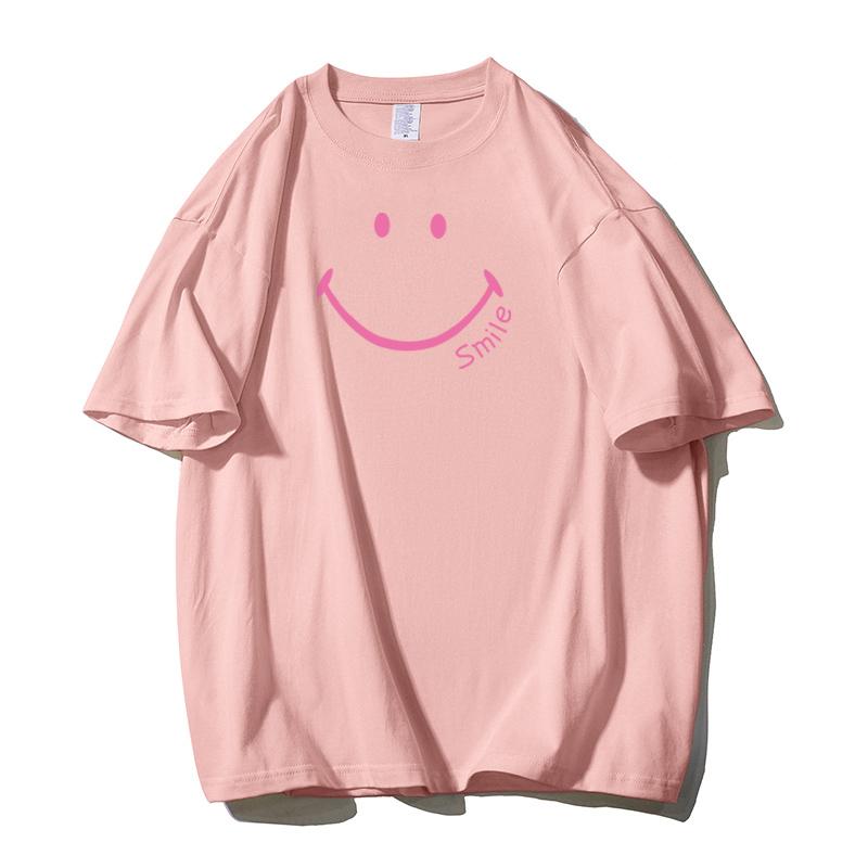 Shellsuning Smiley Gesicht Bedruckte T-shirts 2023 Sommer Neue Übergroßen Casual Oansatz Kurzarm Baumwolle Tees Weibliche Mode Alle-spiel harajuku Grundlegende Tops