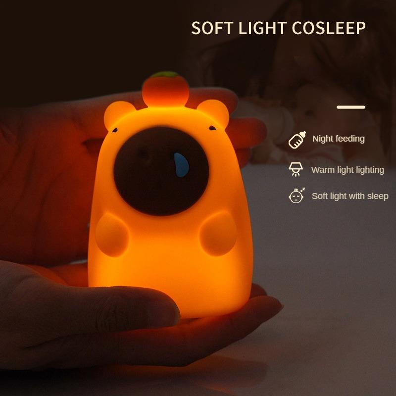 1-4PCS Kapybara Pat Night Light Cute Soft Silicone Lamp Rechargeable Bedroom Bedside Decorative Light for Kids Christmas Gift