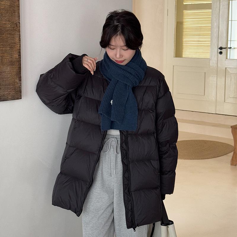 Crew Neck Down Cotton-padded Clothes Women's Medium and Long Models, New Warm Fashion Simple Cotton-padded Clothes, Cotton-padded Jackets