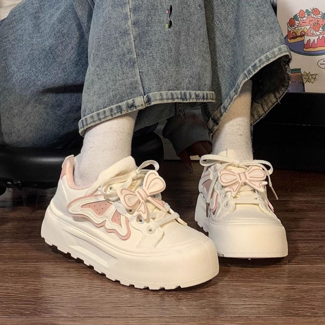 Розовые туфли-кеды в стиле Сяосянфэн, дофаминовые, с бабочками, для детей, новые, весенние, детские 35