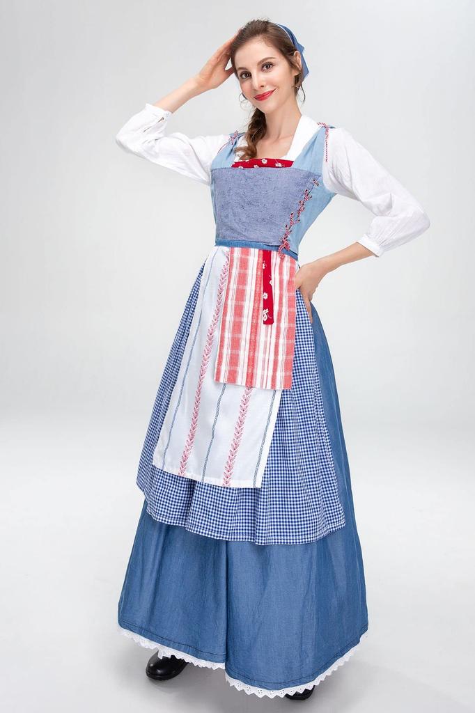 SCLYX Beauty and the Beast Belle Costume, Women's, Long, Light Blue Belle Dress, Sleek, Beauty and the Beast Live-Action Movie Cosplay, Belle