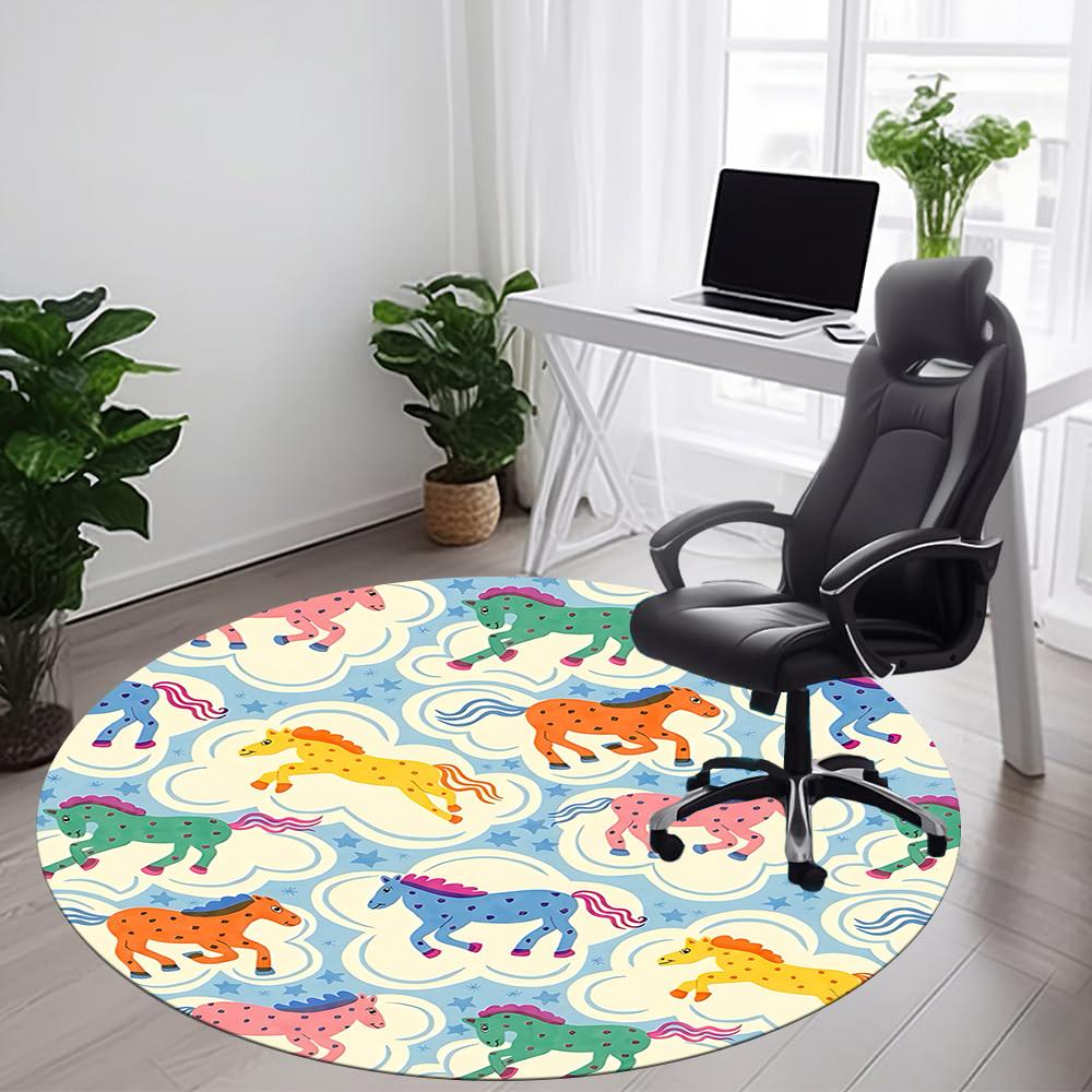1pc Horse Cloud Office Round Area Rug, Under Office Chairs Bedroom Living Room Home Decor, Room Deco