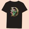 Gold Flower Letter 3D Printing Series Women's Black T-shirt Casual Large Top