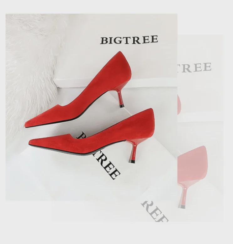 Korejská móda semišové vysoké podpatky - Dámské boty se čtvercovou špičkou pro jaro a podzim