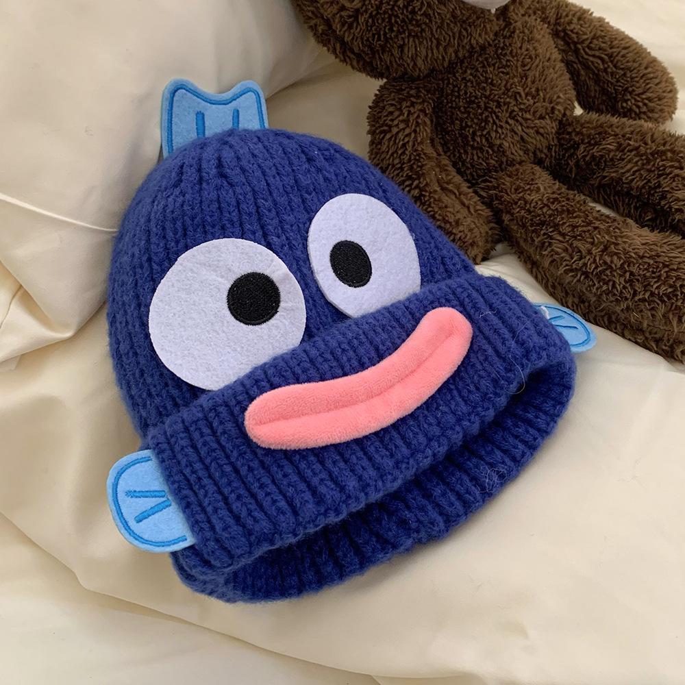 Ugly cute funny cartoon sausage mouth wool hat female autumn and winter warm cute face small knitted ear protection hat tide