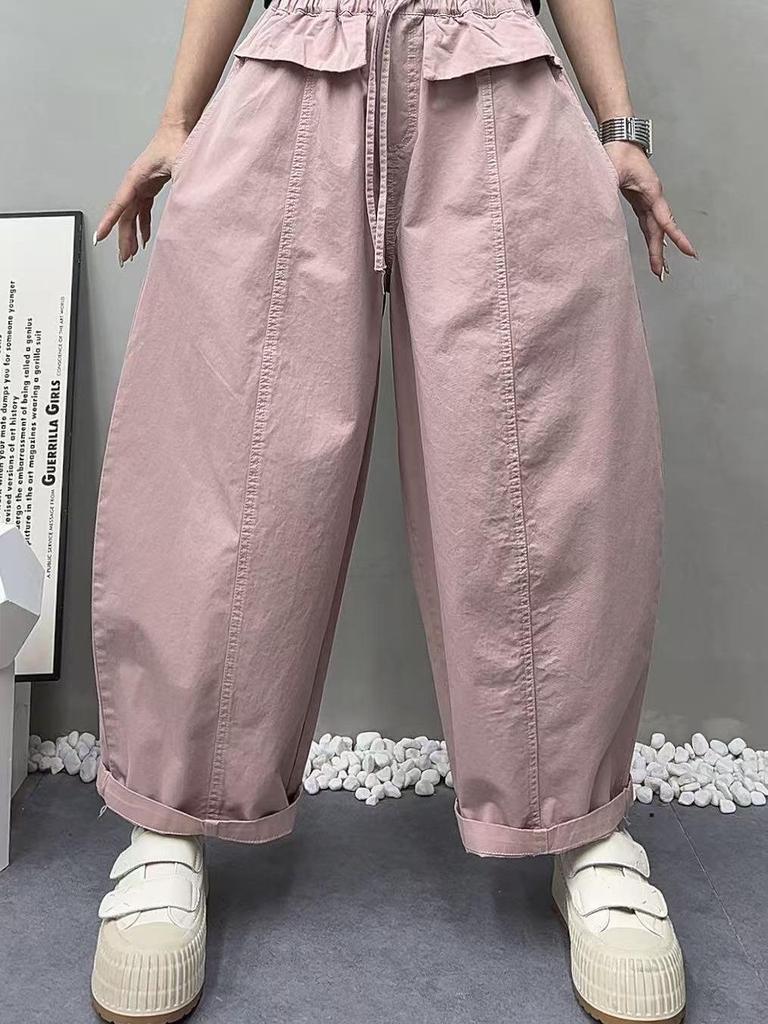 Spring 2026 Women's Wide-Leg Workwear Pants - Elastic Waist, Drawstring, Casual, Versatile Harem Style