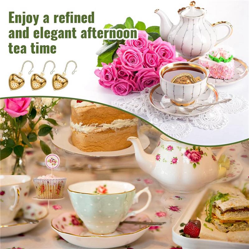 

ABMH-60 Pcs Tea Strainer Stainless Steel Tea Interval Diffuser Heart Shape Mesh Tea Filters With Extended Chain Hook золотий