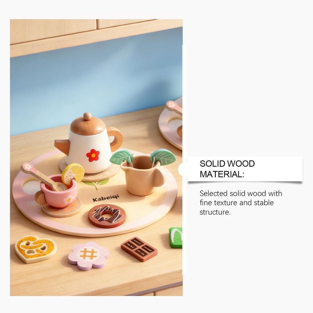 DOWMOO Wooden Afternoon Tea Role-Play Toy for Dexterity and Fun Playhouse Activities