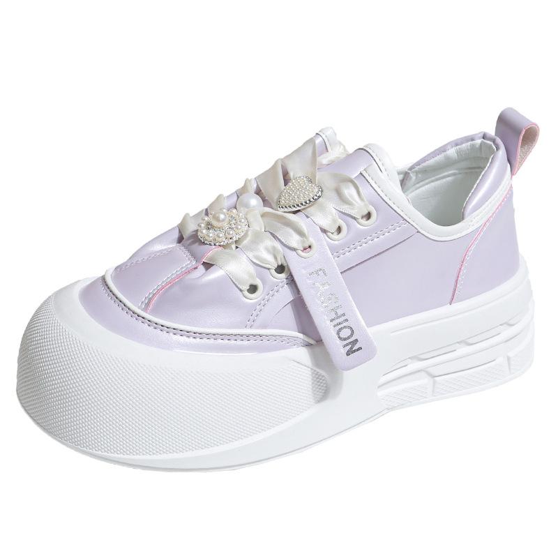 

Small ugly cute little white shoes autumn new ribbon muffin platform women s shoes casual comfortable height increase single shoes 35 фіолетовий