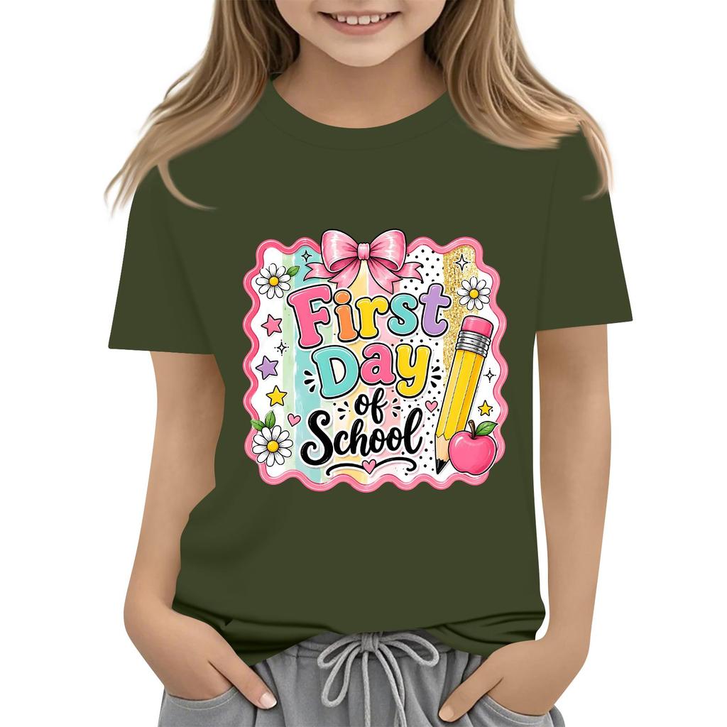Children's Casual and Fashionable Round-Neck Printed Short-Sleeve Top for Back-to-School