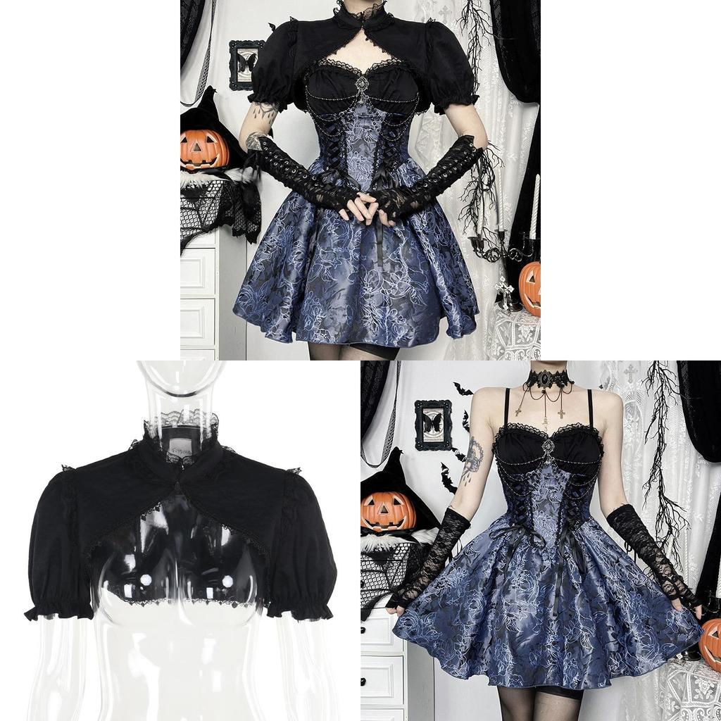 Gothic Dark Style Twopiece Dress Set With Jacquard Fabric For Streetwear Fashion