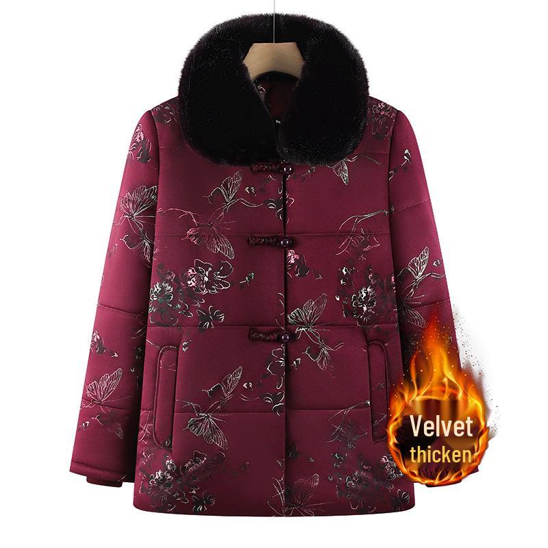 

2025 Stylish Winter Coat for Women: Thickened, Warm, Fur-Collar, Cotton-Padded Outerwear for Middle-Aged and Elderly Moms 5XL (suggested for 150-165 jin) фиолетовый