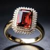 New Bright Red Square Diamond Gemstone Ring, Simple and Classic Women's Diamond Jewelry Imitation Micro-set Diamond Ring