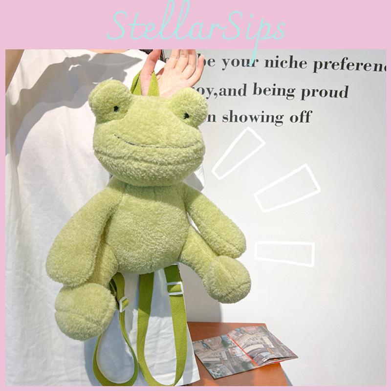 Frog Adorable Green Plush Backpack Cartoon Girl Bag For Gift Giving Use Everyday
