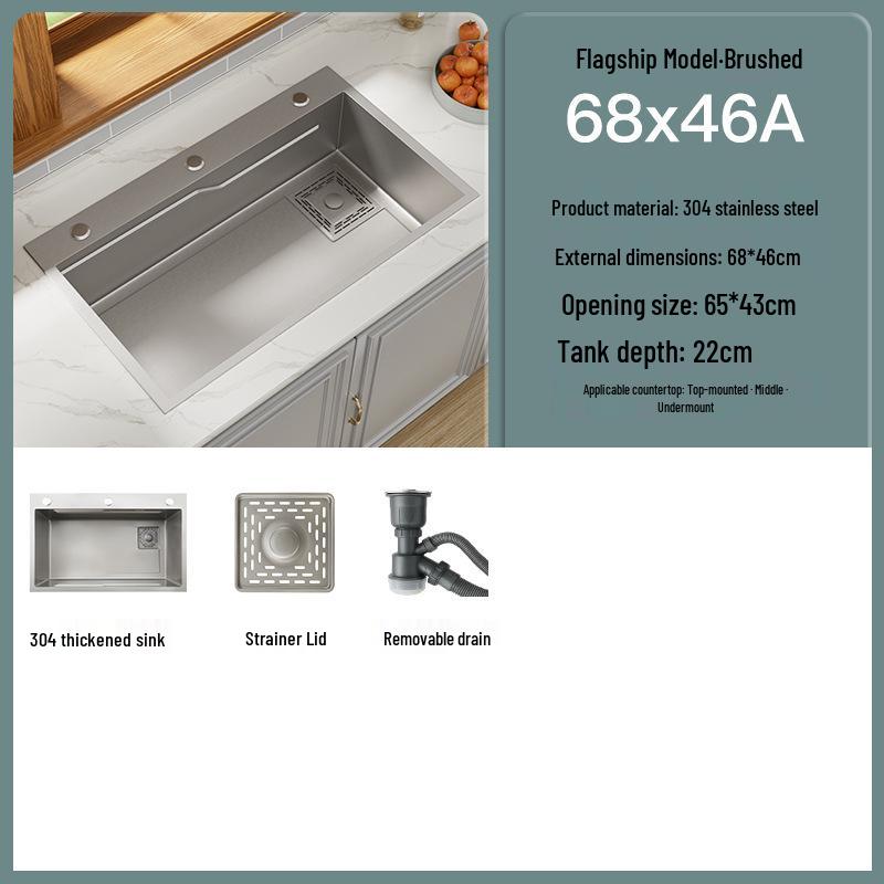 Black Nano 304 Stainless Steel Kitchen Sink: Large Single Bowl Vegetable Washing Basin