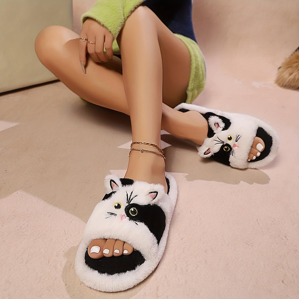 Dámské pantofle s otevřenou špičkou z umělé kožešiny, lehké a přenosné unisex nazouváky pro všechna roční období