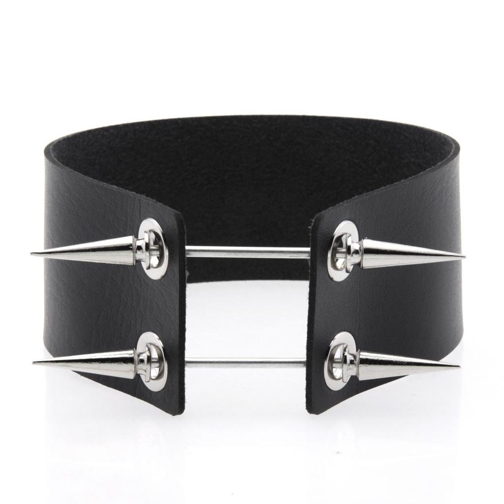 Alloy Spike Leather Choker, Rock Punk Harajuku Spiked Clavicle Necklace