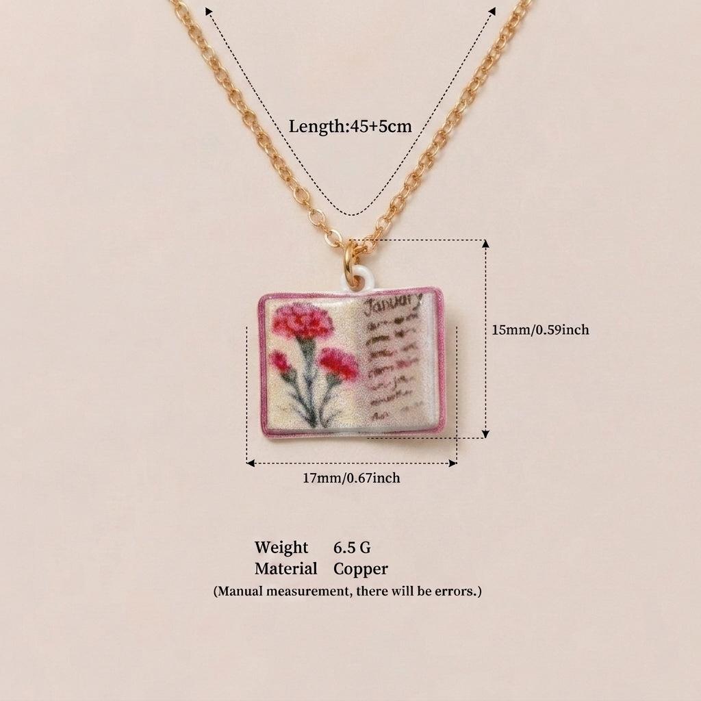 Enamel Book Pendant Necklace, Vintage Small Book Charm for Women