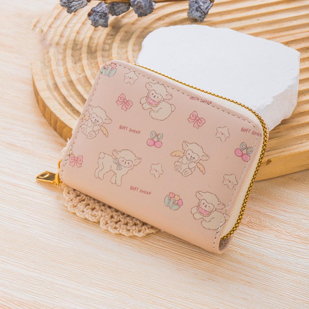 Cute Cartoon Print Mini Short Wallet Multi-slot PU Leather Organ Card Holder Lightweight Zipper Students Coin Purse