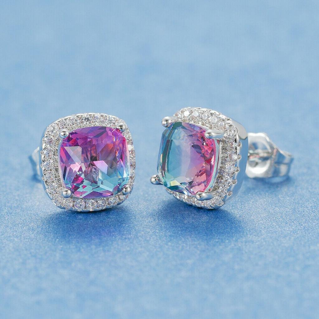 Luxury Gradient Color Square Zircon Stud Earrings For Women Men Temperament Classic Geometric Earring Wedding Banquet Jewelry