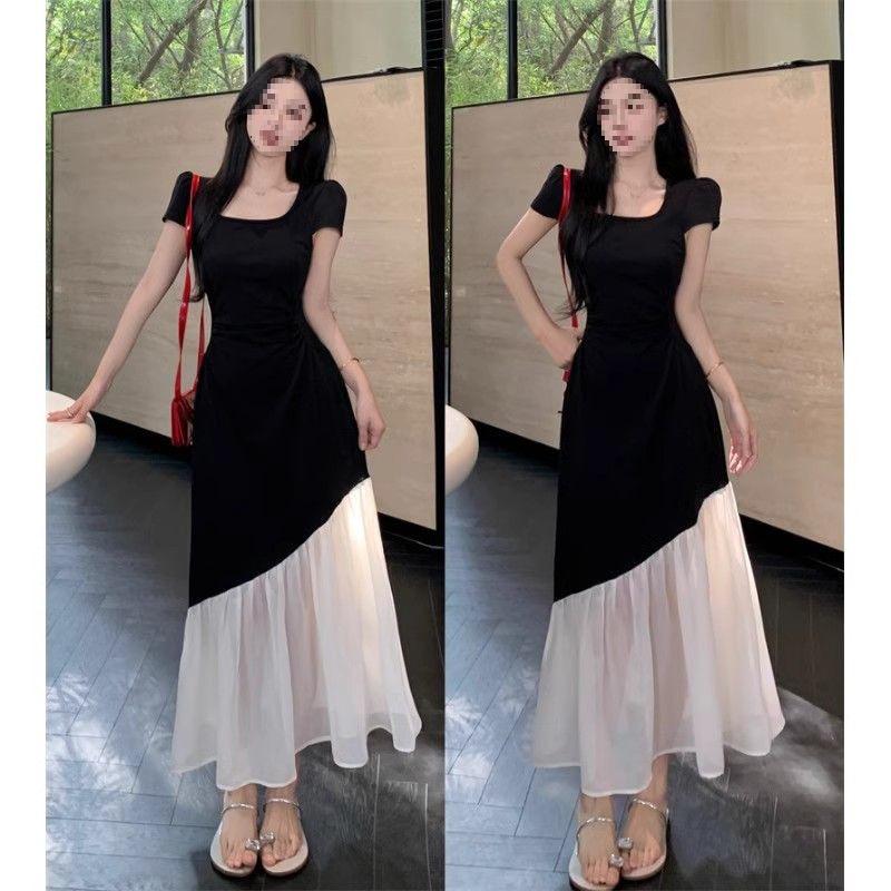 Plus Size Hepburn Style Color Block Patchwork Summer Dress