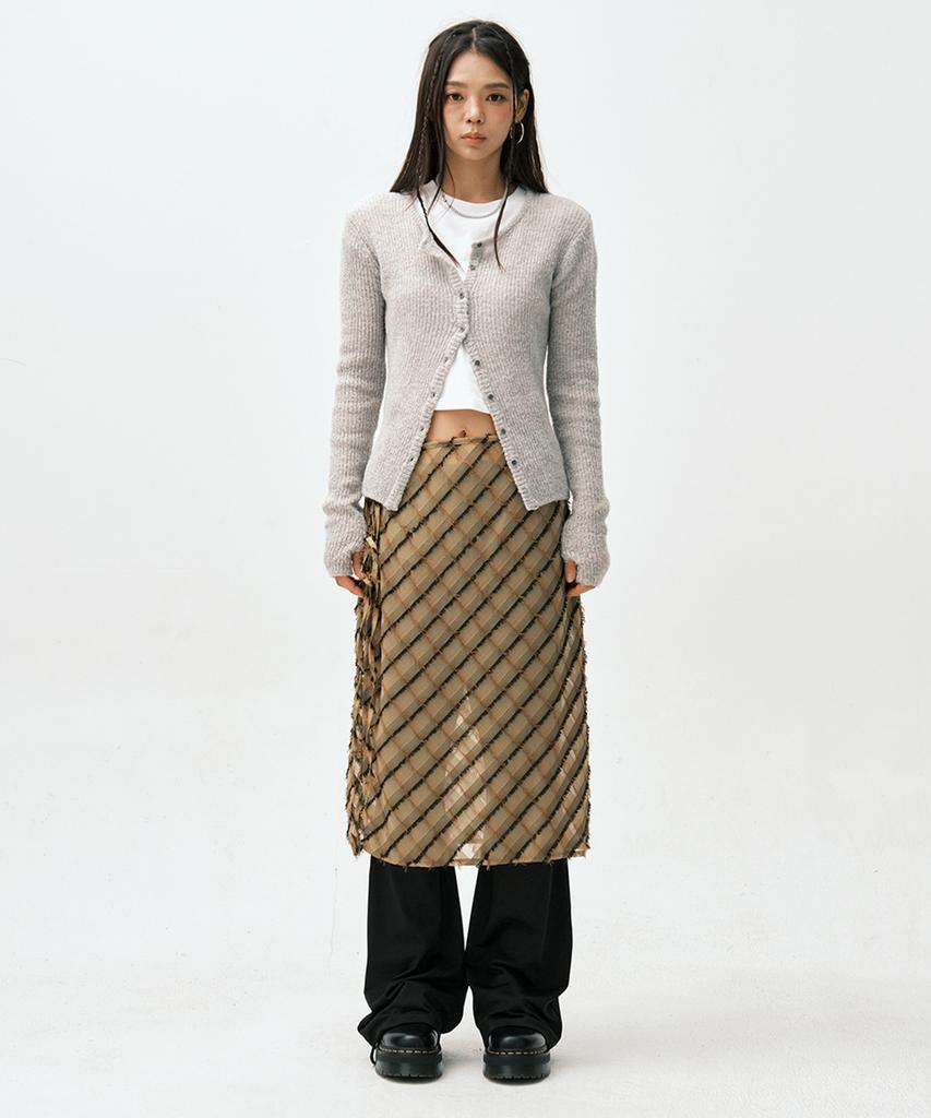 Soleubi Fringe Check Skirt Pants (Set) / Yellow
