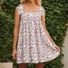 Women's Flower Tie Dress Cute Square Neck Loose Beach Short Dress Open Back Bohemian Summer Sundress